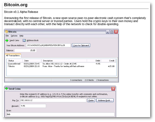 Bitcoin.org homepage, 3 March 2009